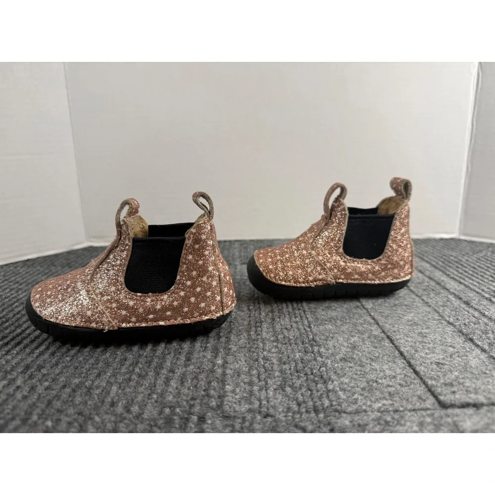 Old Soles Twinkle Rose Gold Glitter Star Baby Boots Chelsea Shoes AUS 3 US 4